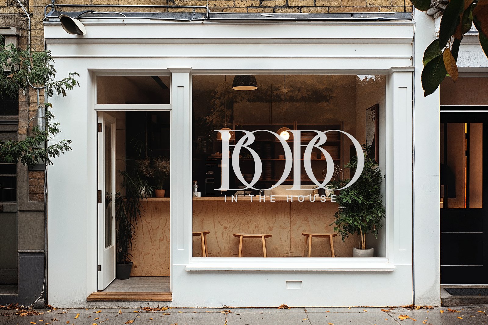 BOBO in the House storefront with logo applied to the café window.