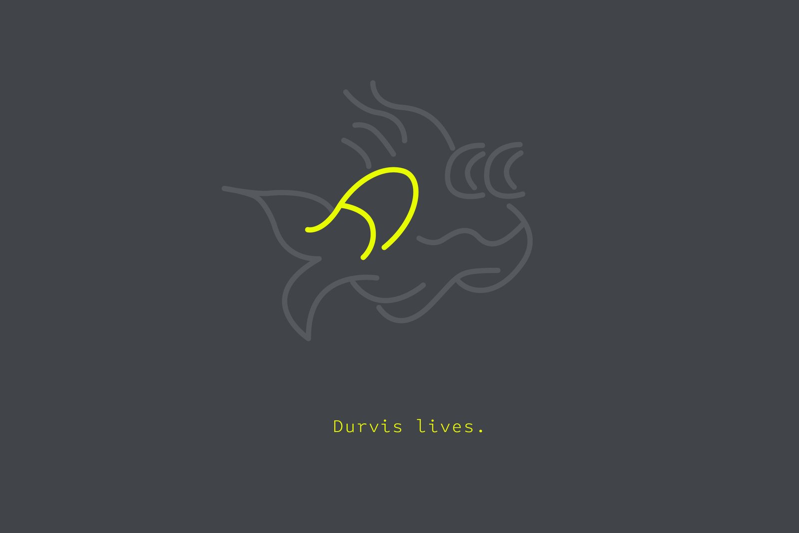 Durvis logo rendered in Porra yellow on a dark background, concluding the concept identity system with the statement ‘Durvis lives.