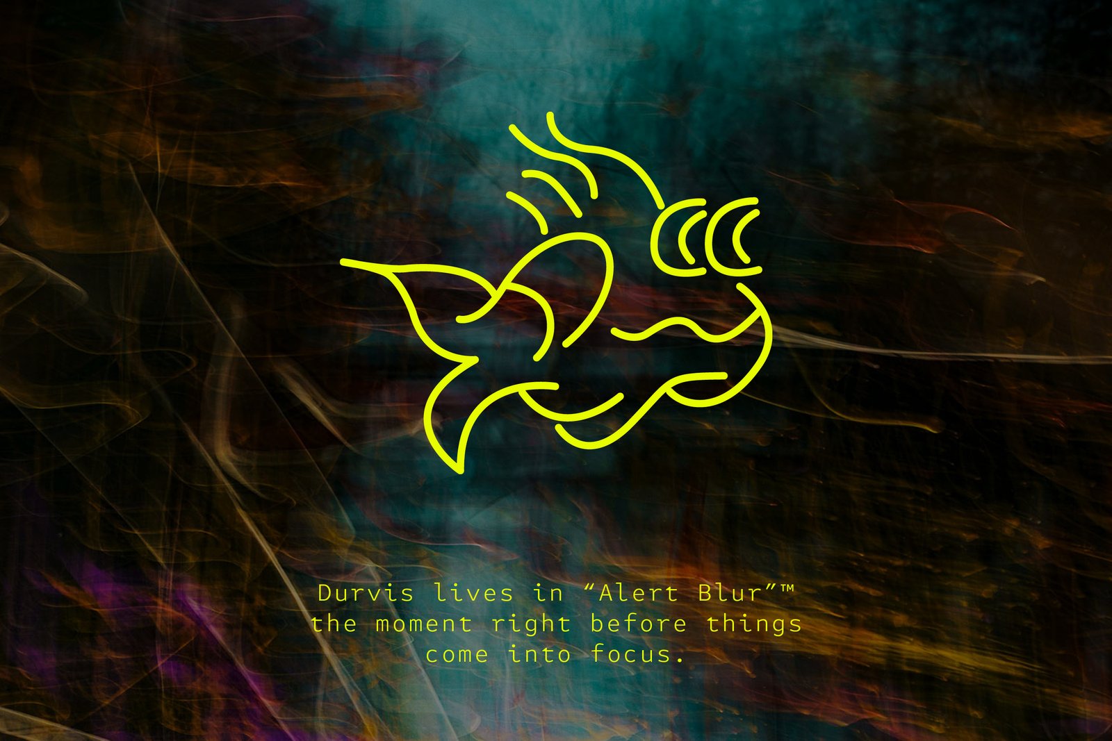 Durvis illustrated fish symbol over abstract motion textures representing the Alert Blur state before focus.
