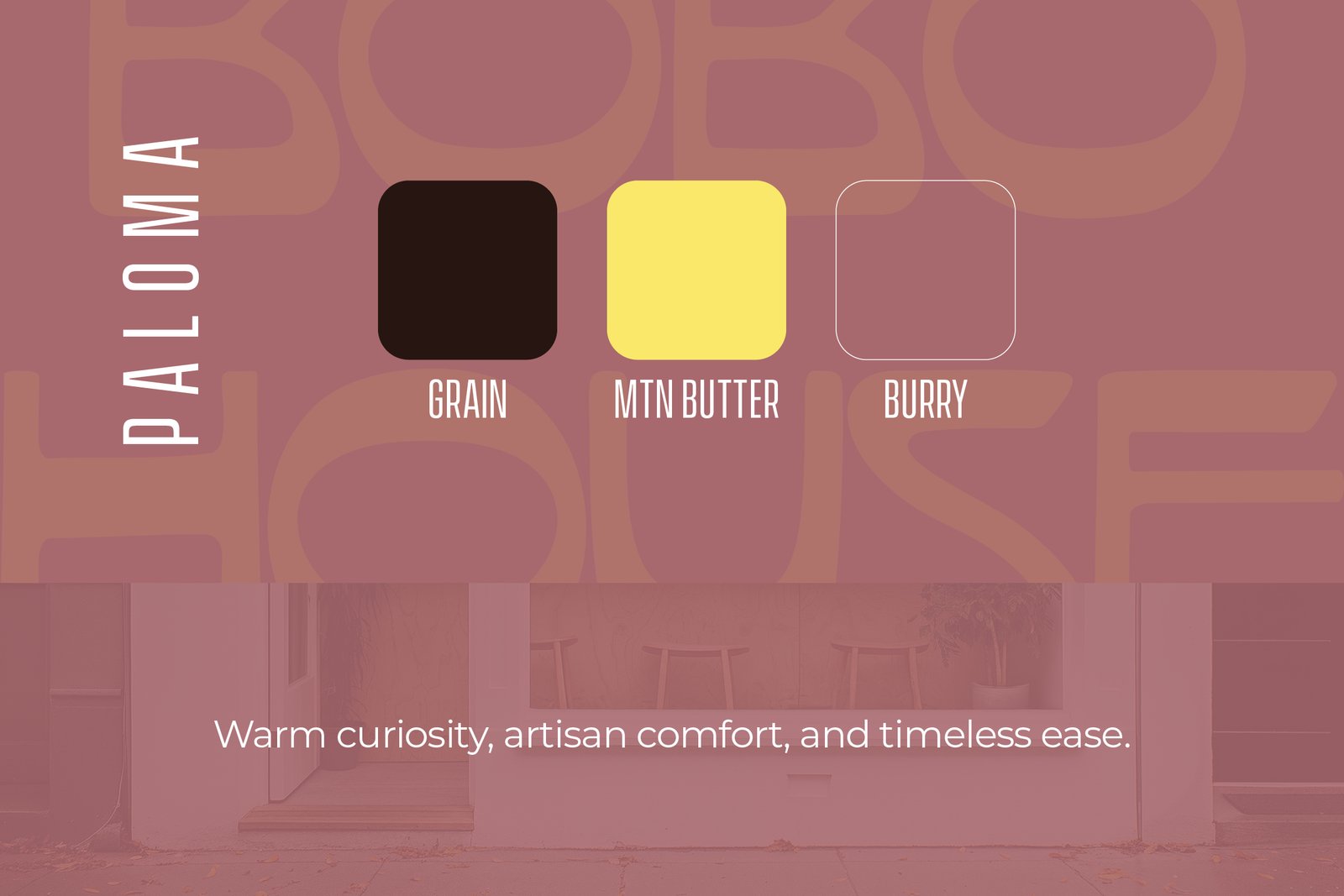 PALOMA brand direction divider showing palette and warm material tones.