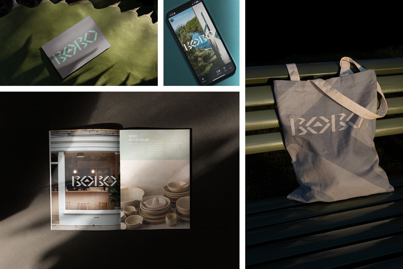 BOBO in the House brand system applied across print, product, interior, and digital touchpoints.